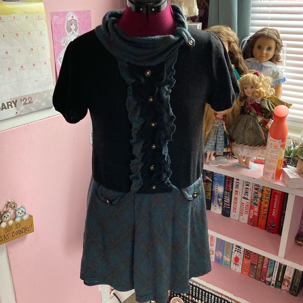 Axes Femme Harajuku Mod Style Fleece Plaid Dress Kawaii Japanese Gyaru Himekaji